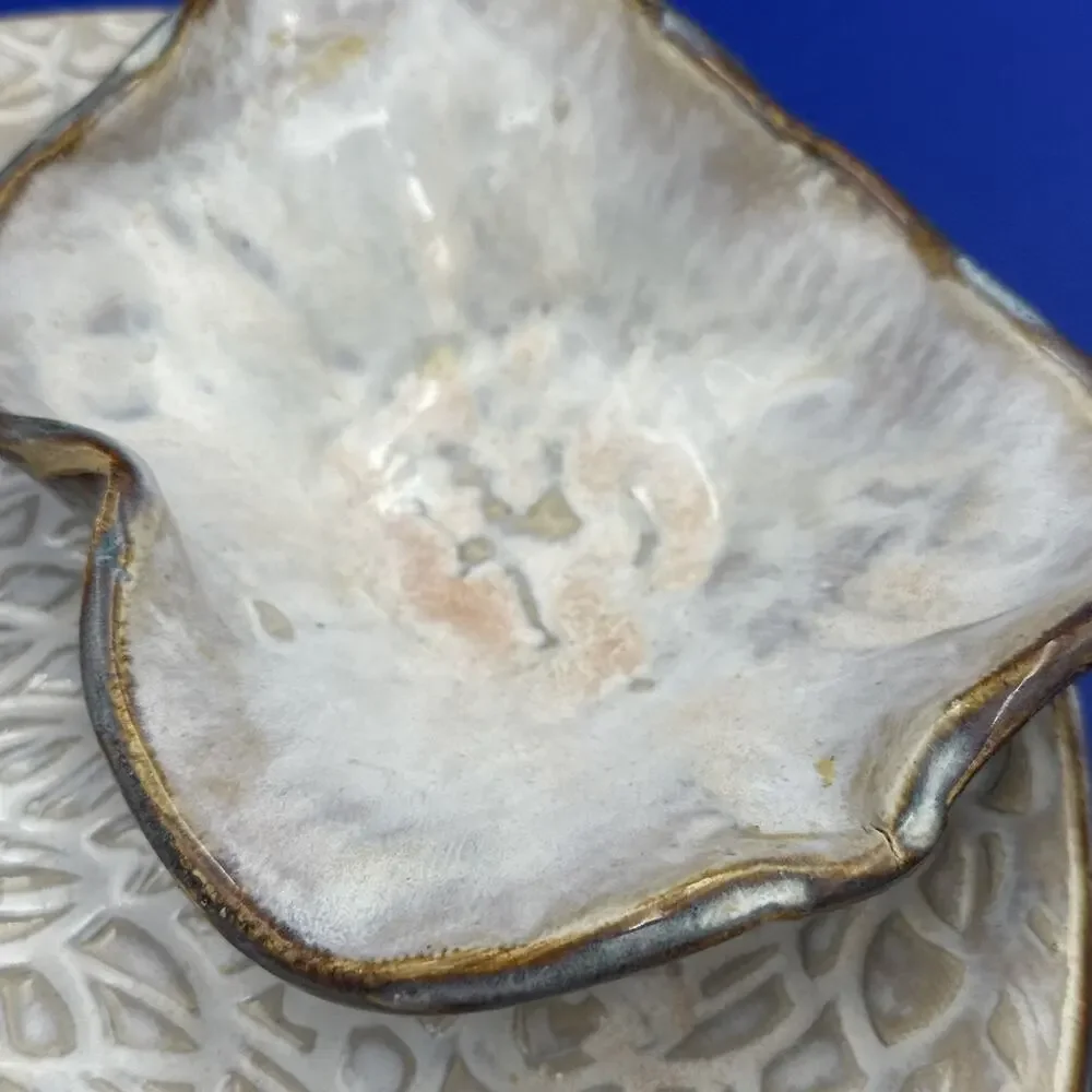 Studio Art Pottery Chip & Dip Platter Centerpiece Stoneware Artist Marked Harris